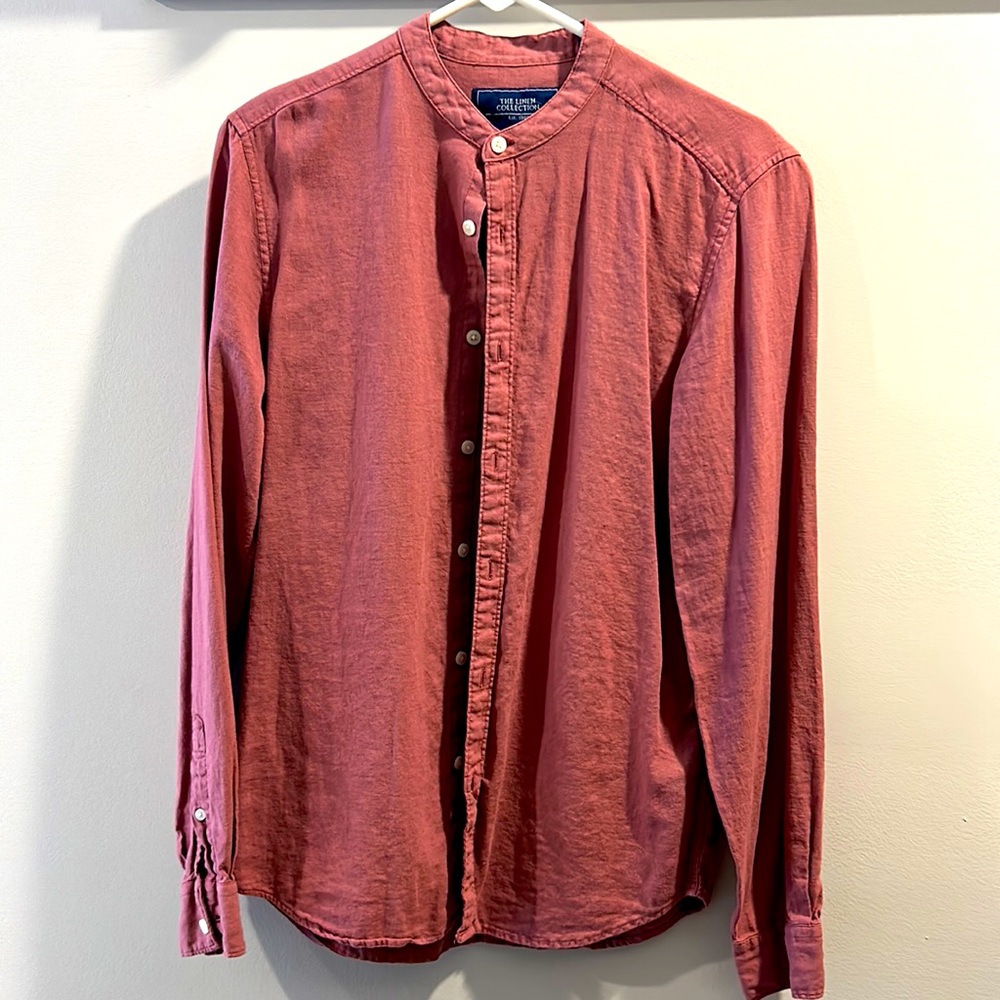 Men’s banded collar linen shirt